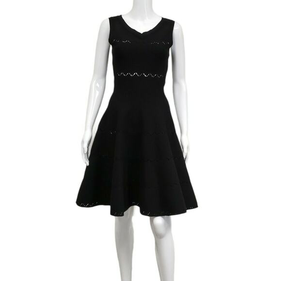 ALAIA Black Wool Blend Knit V-neck Cutout Skater Short Dress Size 40 US 8 New - Picture 2 of 8